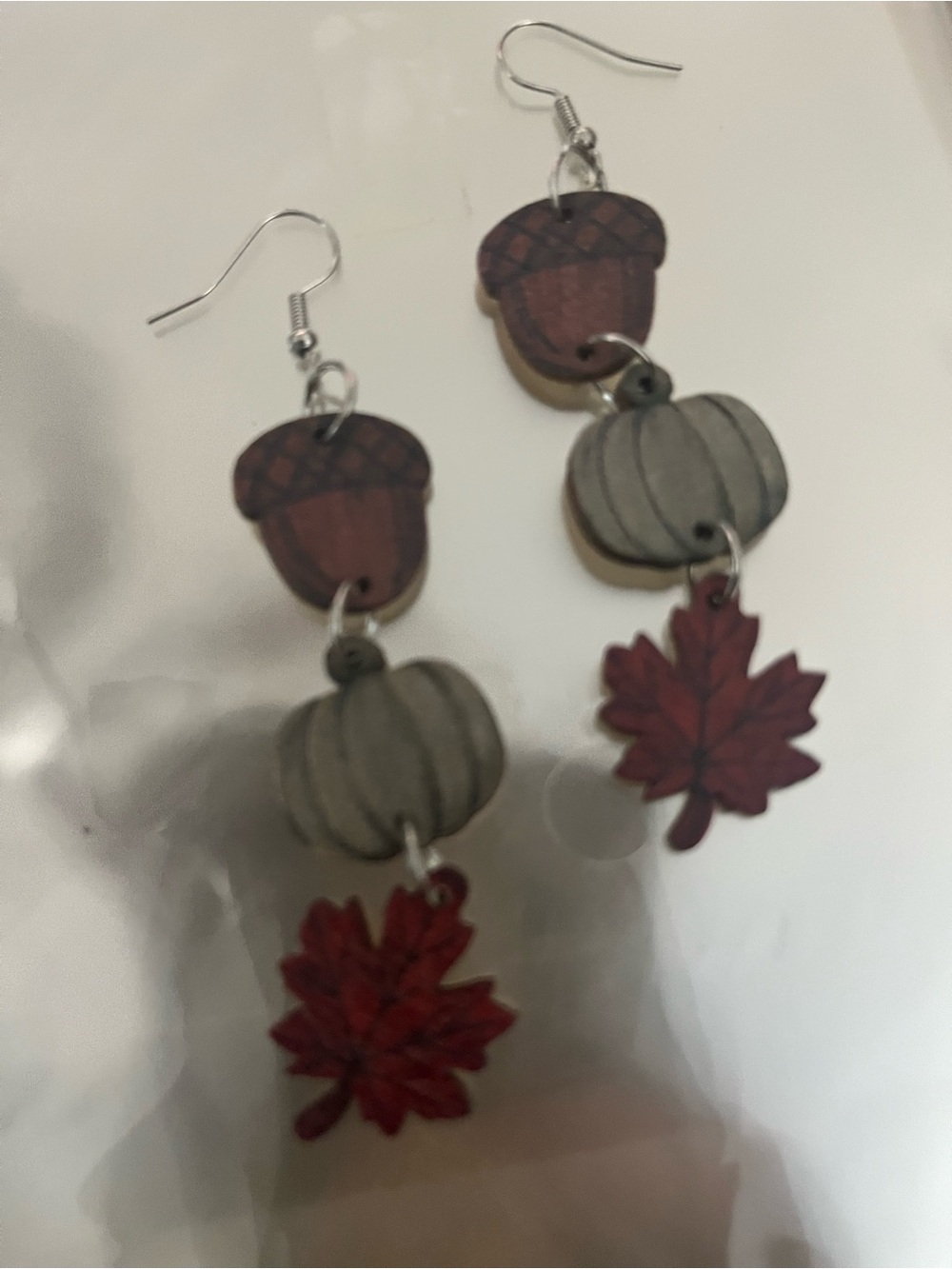 Wood fall acorn pumpkin maple leaf earrings